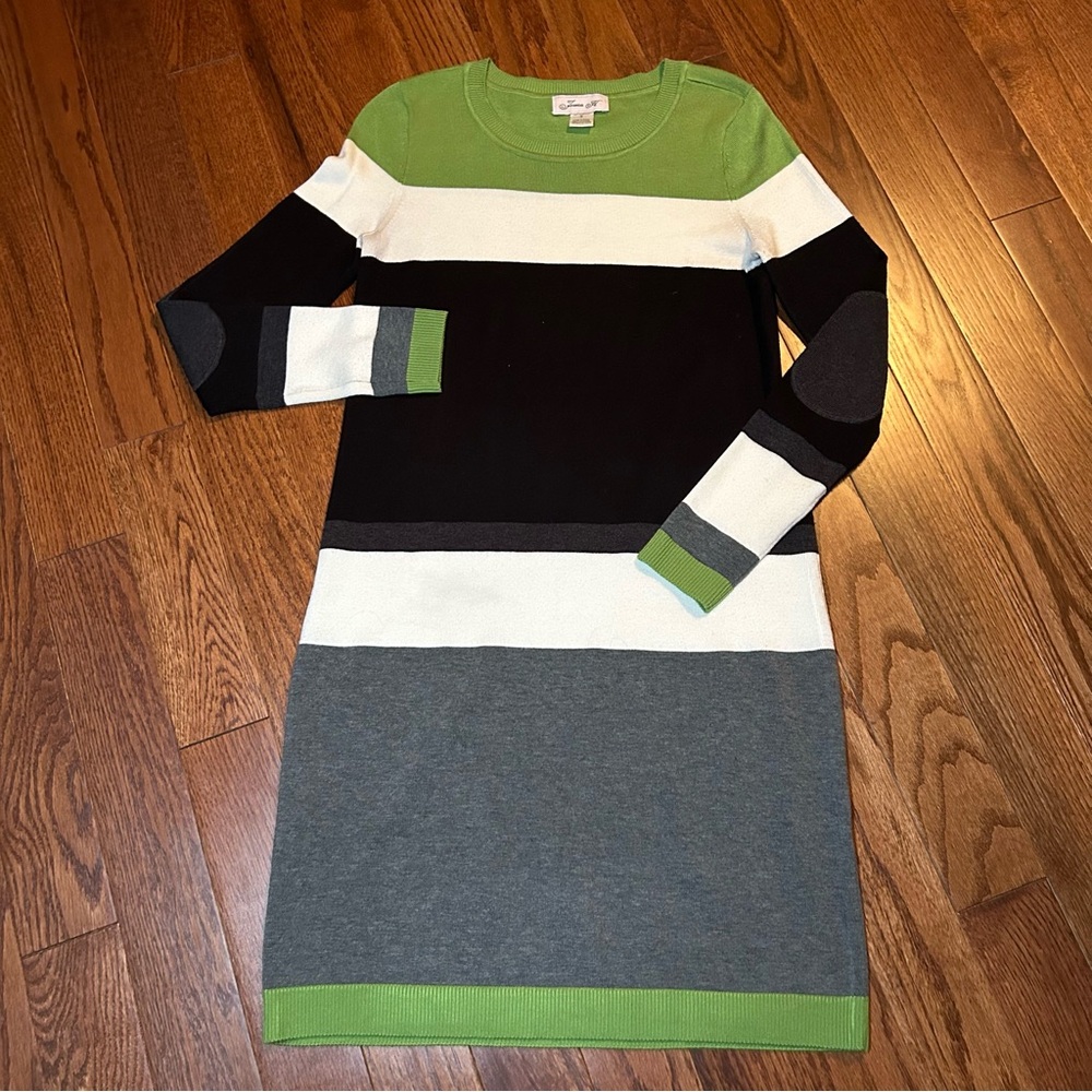 Jessica H Green Black Grey White Striped Color-block Sweater Dress size s